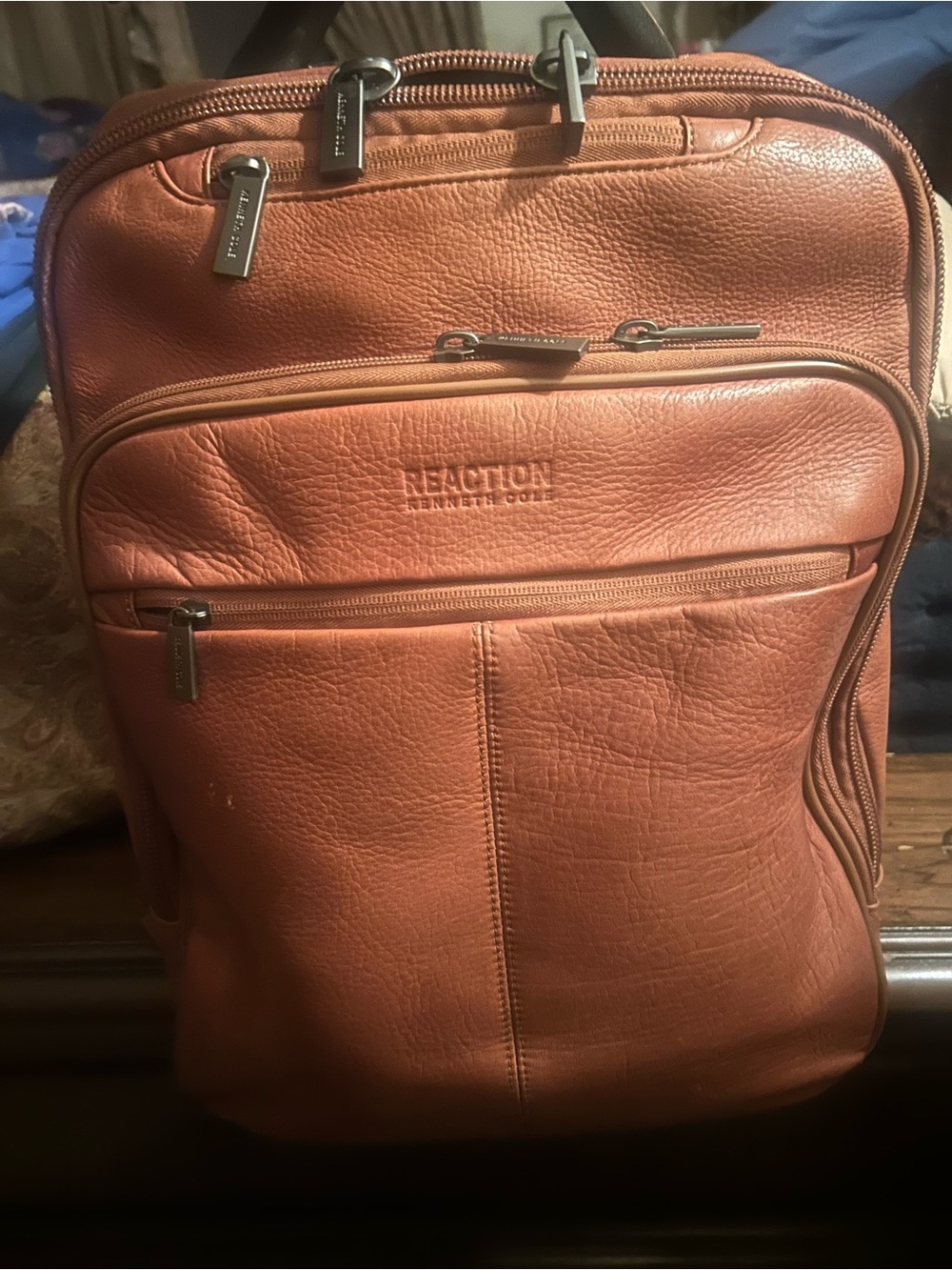 Kenneth Cole Reaction Leather Backpack in Cognac Brown